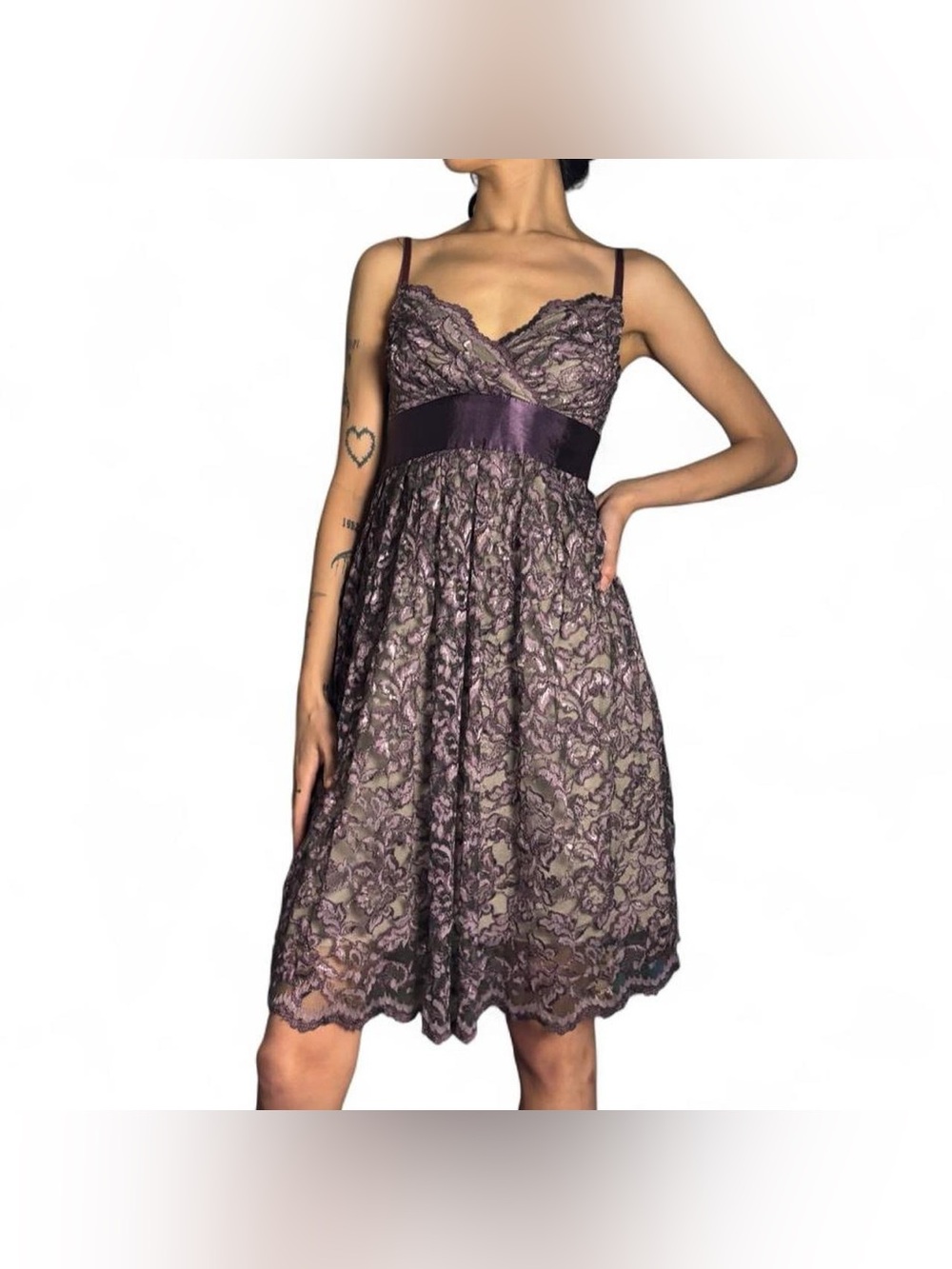 Y2K Purple Lace Tie Back Babydoll Dress by Necessary Objects
